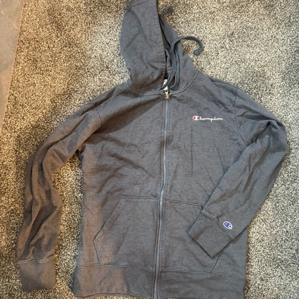 Champion dark gray zip-up hoodie - size medium